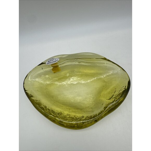 Vintage MCM Blenko Jonquil Lemon Yellow Amoeba Glass Ashtray Trinket Dish #966 - Picture 1 of 10